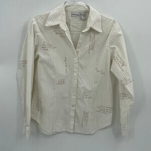 CHICO's Shirt Embroidered Inspirational Women Sz 1 US M Button Front Long Sleeve